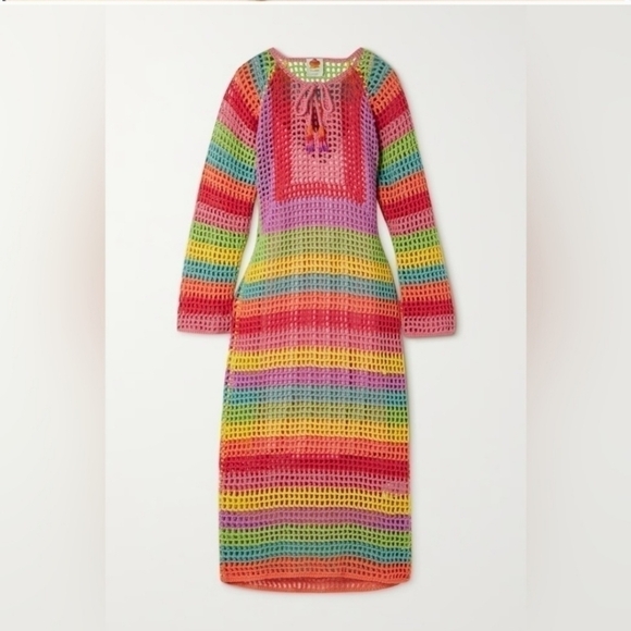 NWT Farm Rio Crochet Tie-Dye Maxi Dress - Picture 3 of 5